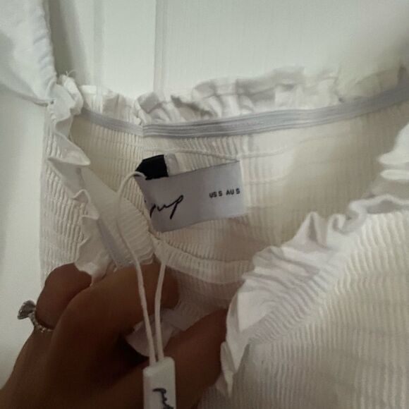 DOMENICA SHIRRED LONG SLEEVE MIDI DRESS - WHITE NWT Small - Picture 6 of 8